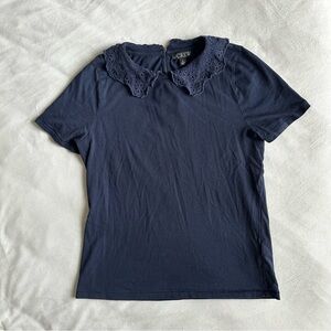 J. Crew Midnight Blue Top 100% cotton with Lace Detail